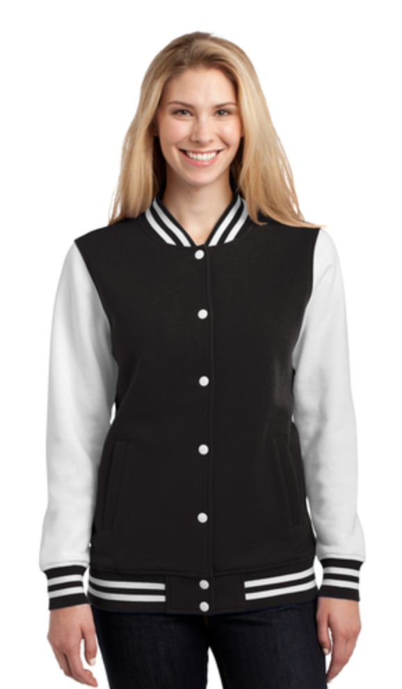 Sport-Tek Ladies Fleece Letterman Jacket - Black/White